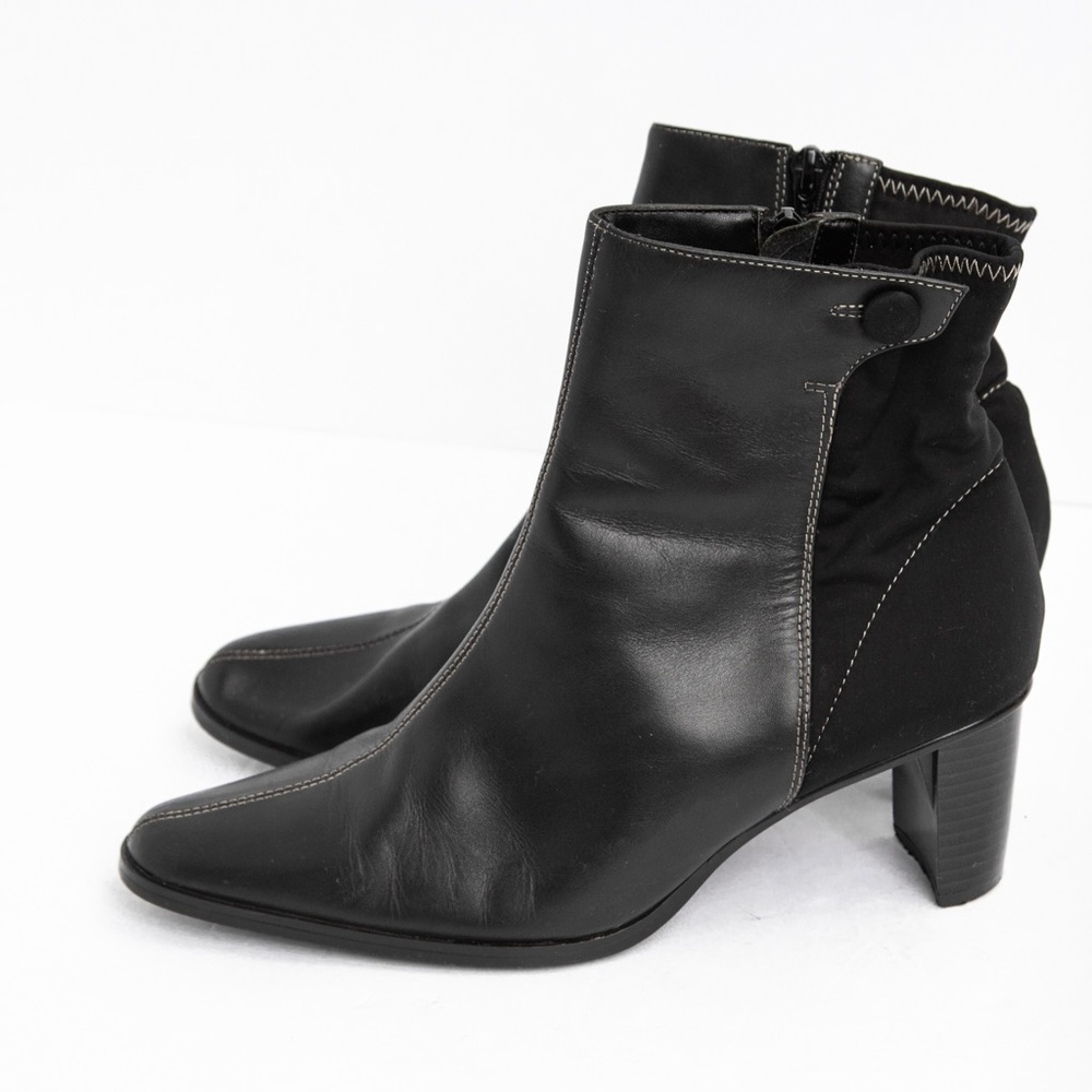 Retro ankle boots black leather & fabric block heel Cloudwalkers 9